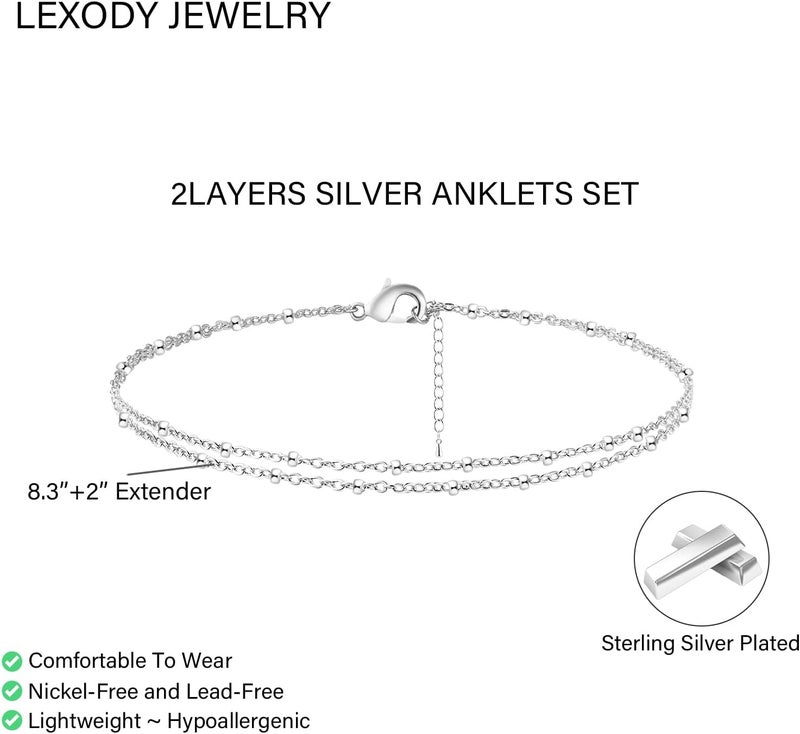 LEXODY Silver/Gold Anklets for Women, Sterling Silver Evil Eye Ankle Bracelets for Women Trendy Dainty Waterproof Anklets Set Adjustable Layered Anklet Bracelets for Women Silver Jewelry Gift - Image 5
